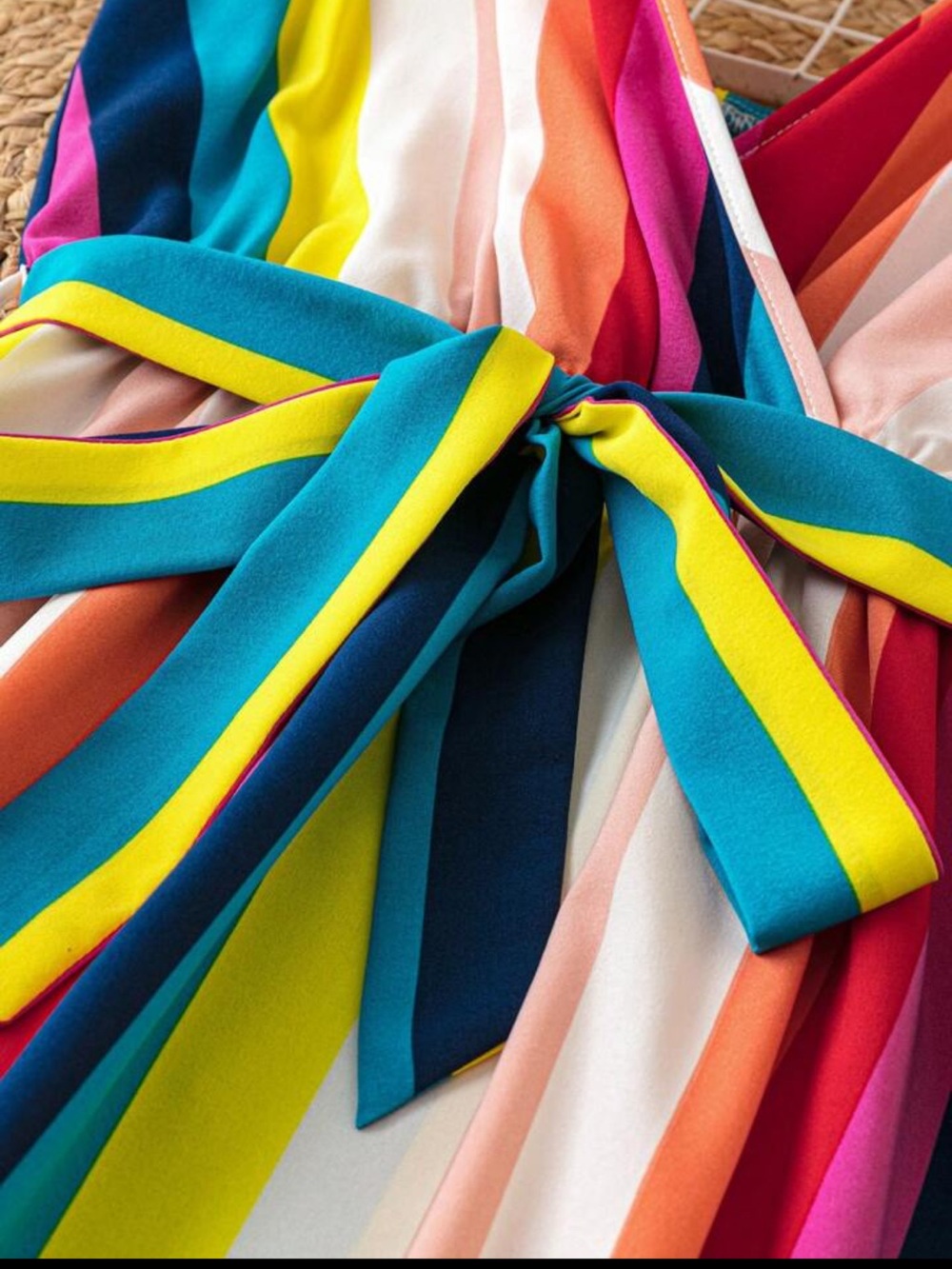 Rainbow Colorblock Striped Spaghetti Strap Maxi Dress Sundress Ruffle Belted L - Picture 5 of 12